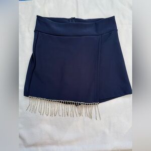 Navy Skirt with Silver Fringe